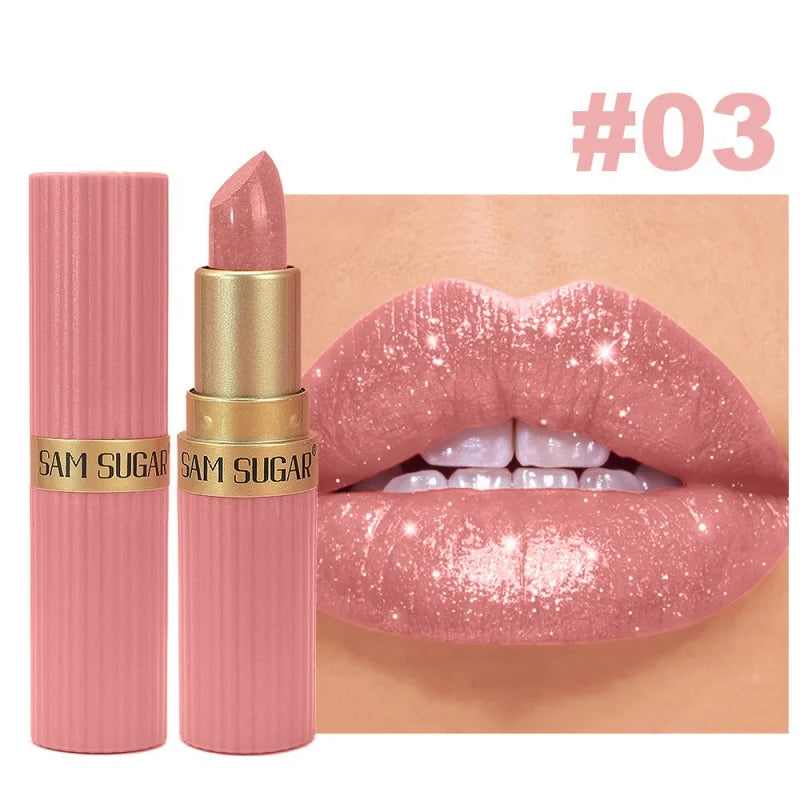 Diamond Pearlescent Lipstick Glitter Shiny Metallic Lipstick Lip Tint Long Lasting Nude Shimmer Shiny Lip Gloss Makeup Qme 1pcs 03 3.5g Full Size