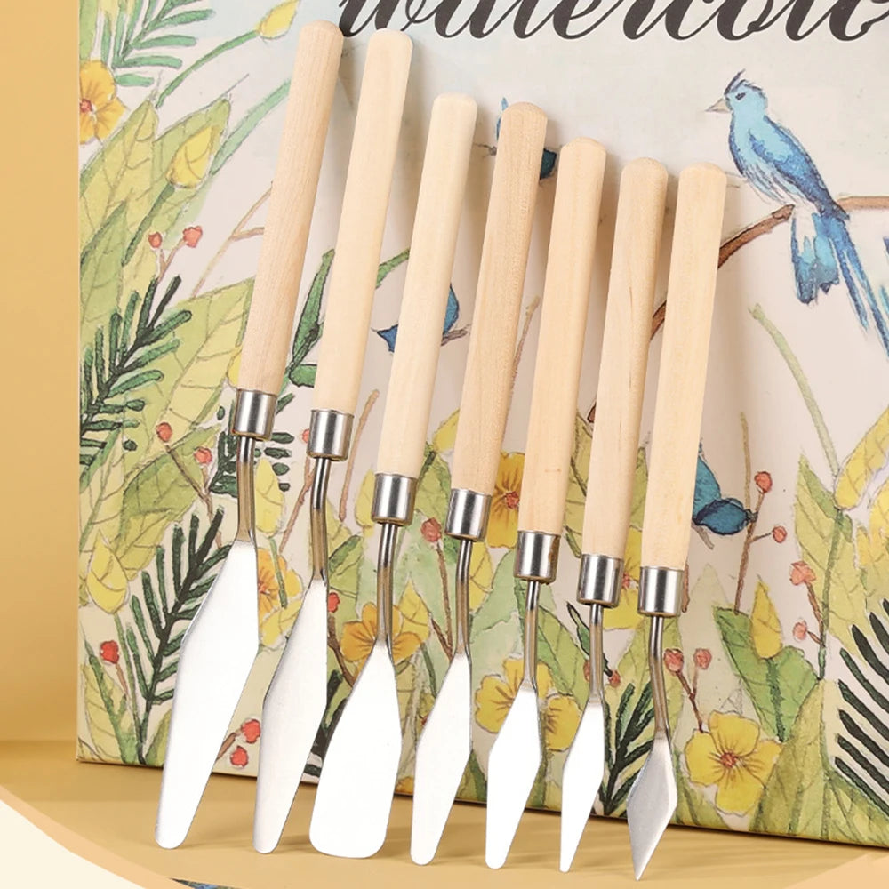 1Set/3Set Oil Painting Scraper Set Paint Wood Handle Palette Knife Art Gouache Paint Painting Scraper Qme