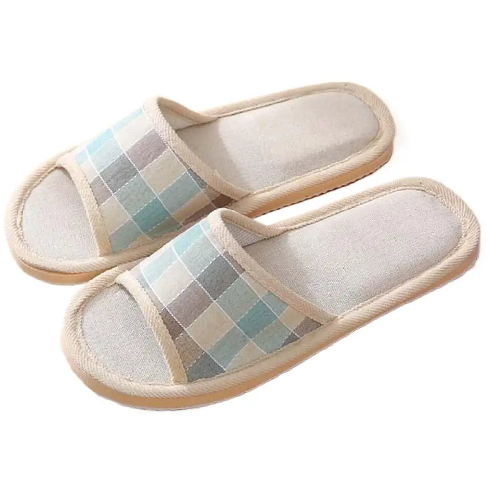 Women's Linen Slippers Indoor Home Use Non-slip Summer Bedroom Open-toe Flat Shoes Home Floor Couples Men Breathable Slides Qme 39-40 B