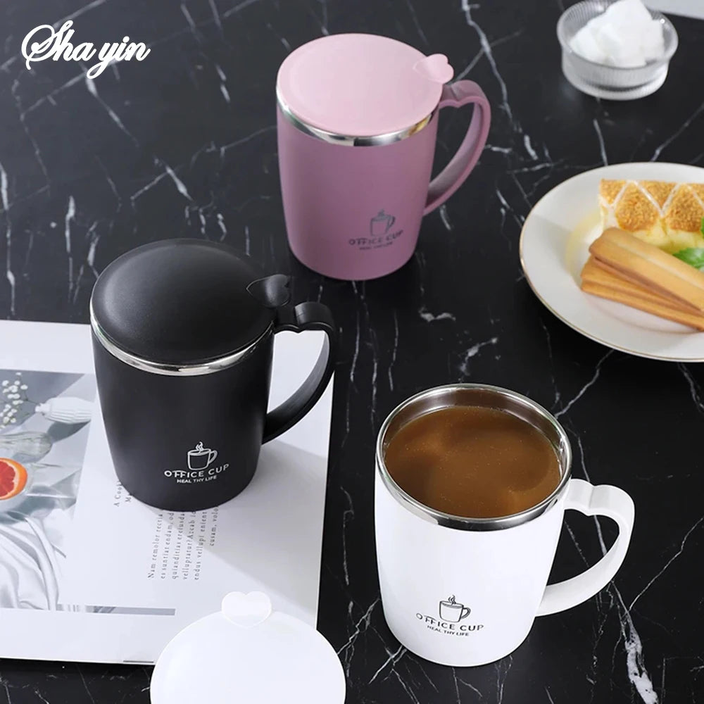 Stainless Steel Water Cup With Double-Layer Insulation, Anti Scald And Anti Drop Features, Handle And Cover, Large Capacity Qme