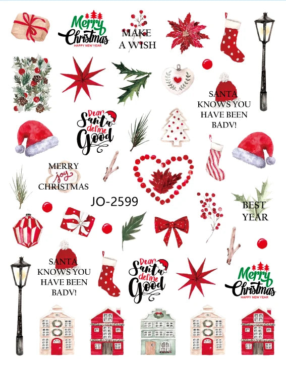 10 Sheets Christmas Nail Art Stickers Decals 3D Self-adhesive Snowman Qme 2599