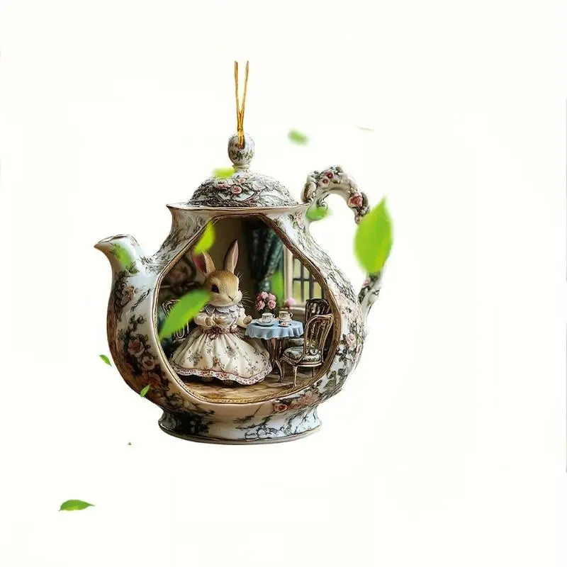 Easter Home Decor Items Rabbit Teacup Warm 2d Acrylic Pendant Qme