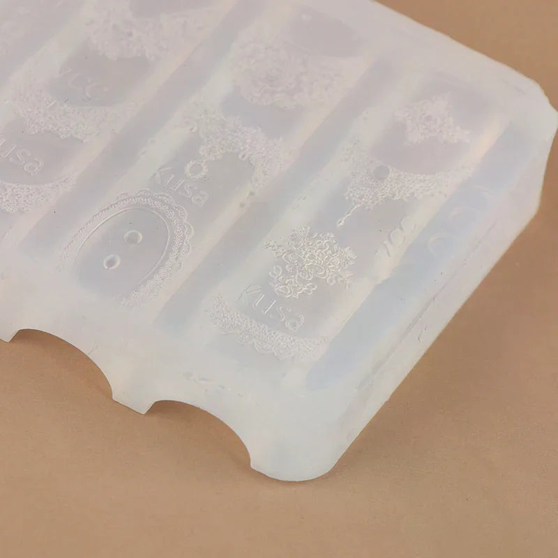 Transparent Lace Nail Mold Women Silicone Embossed Design Stencil Qme