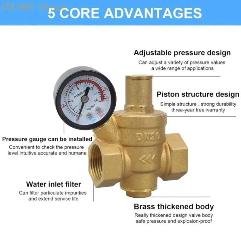 Versatile DN20 Brass Pressure Regulator Gauges Home Industrial Use Qme