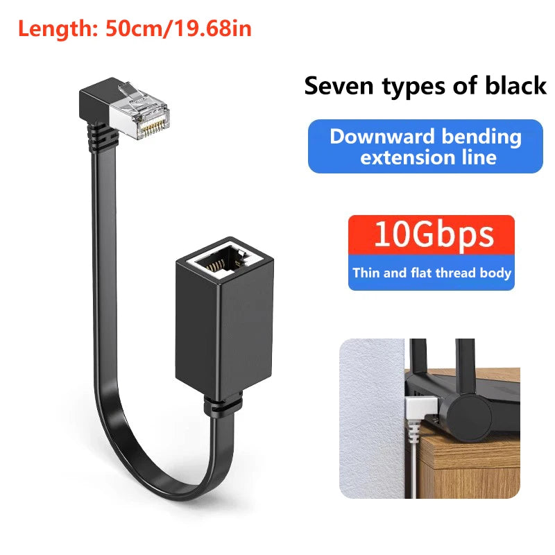 90 Degree CAT7 Network Extension Cable Flat Ultra Right Left Angle Qme A4