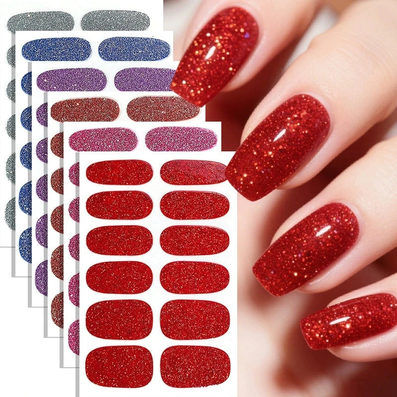 Nail Full Wrap Stickers Nail Glitter Self Adhesive Gel Nail Sticker for Women Home DIY Nail Supplies Manicure Kit Qme