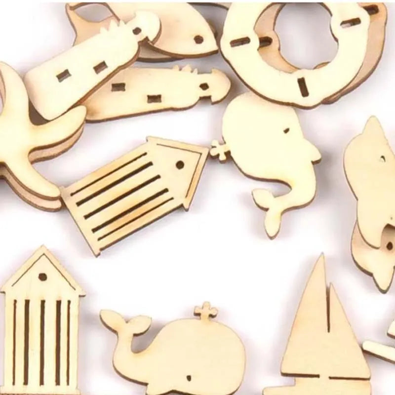 27-31mm Mixed Wooden Ornament Dolphin/starfish/whale/anchor/sailboat Pattern Wood For Scrapbook DIY Carft Home Decor 20pcs m2153 Qme
