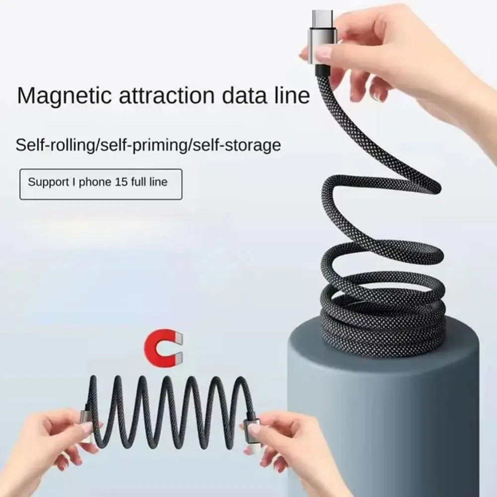 65W Type C to Type C Magnetic Suction Anti Winding Fast Charging Cable 1M USB Phone Data Charge Cable for iPhone Samsung Huawei Qme