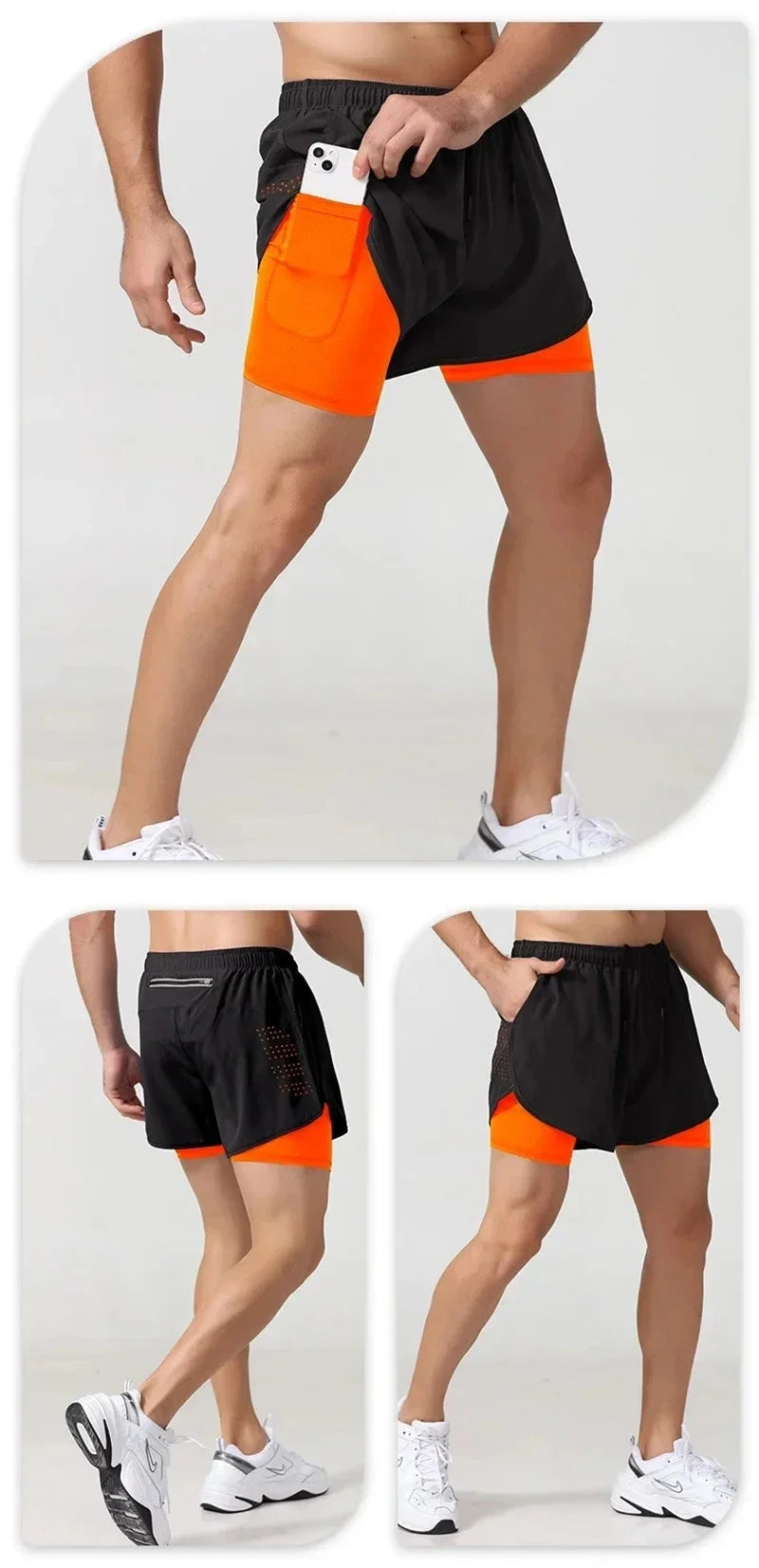 New Men Running Shorts Gym Sports Shorts 2 in 1 Quick Dry Workout Training Gym Fitness Jogging Short Pants Summer Men Shorts Qme