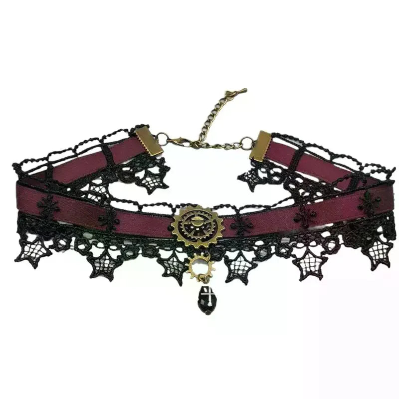Gothic Punk Steampunk Necklace Christmas Ribbon Lace Choker Collar Necklace Qme
