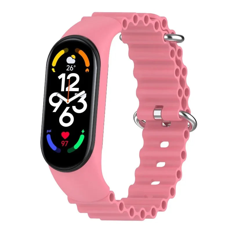 One-Piece Ocean Soft Waterproof Silicone Wrist Strap for Xiaomi Mi Band 3 4 5 6 7 8 9 10 Smart Bracelet Replacement Watch Band Qme