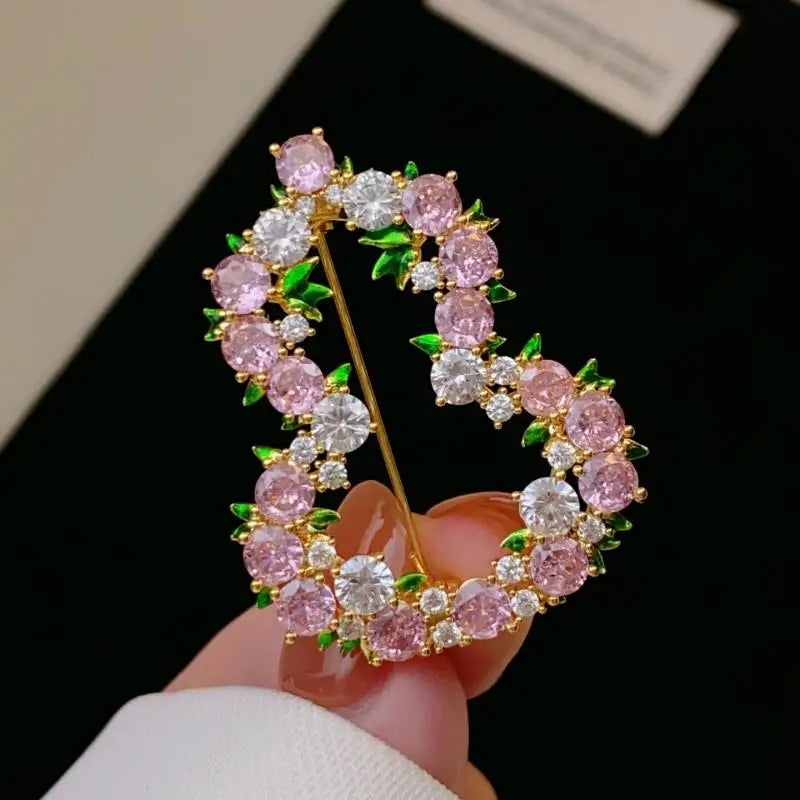 Fashion Pink Rhinestone Lucky Gourd Shaped Brooches For Women Clothing Accessory Crystal Openwork Gourd Brooch Pin Party Jewelry Qme Default Title