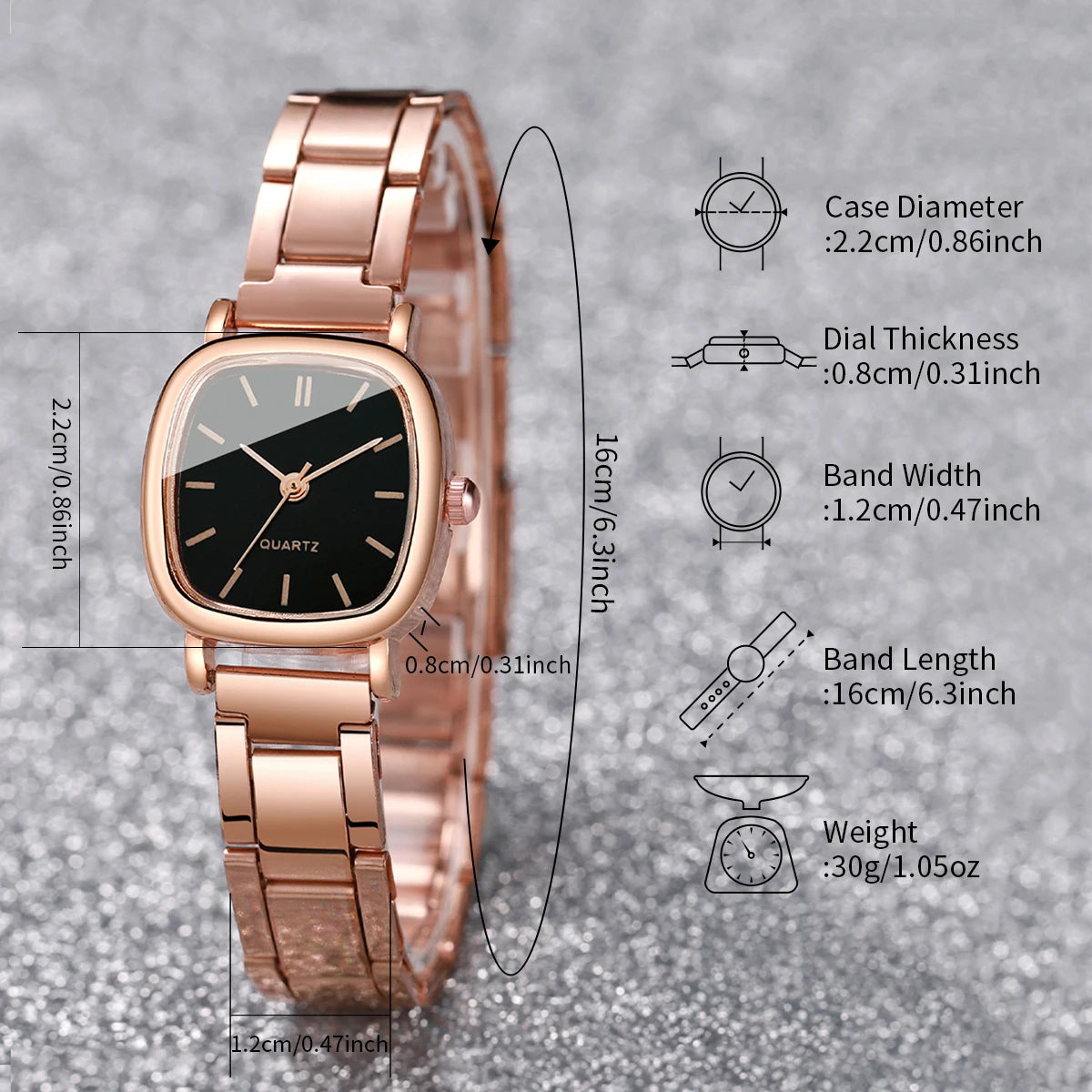 Elegant Rose Gold Square Quartz Watch Heart Bracelet Qme