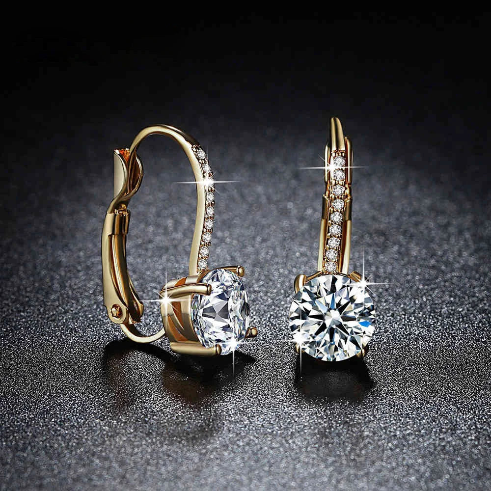 Exquisite Bright Crystal Gold Color 925 Sterling Silver Color Earrings Fashion CZ Rhinestone Jewelry For Women Wholesale Brincos Qme