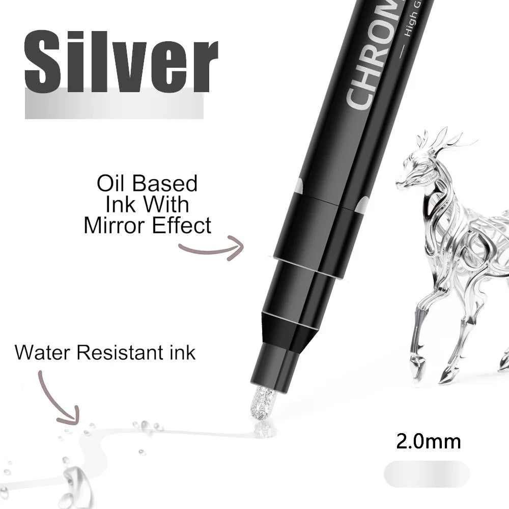 1/2 Pcs Mirror Chrome Metallic Markers, Waterproof Paint Repair,For Rock Ceramic Glass Metallic 2mm Nib, Painting DIY Craft Qme 1 Pc Silver