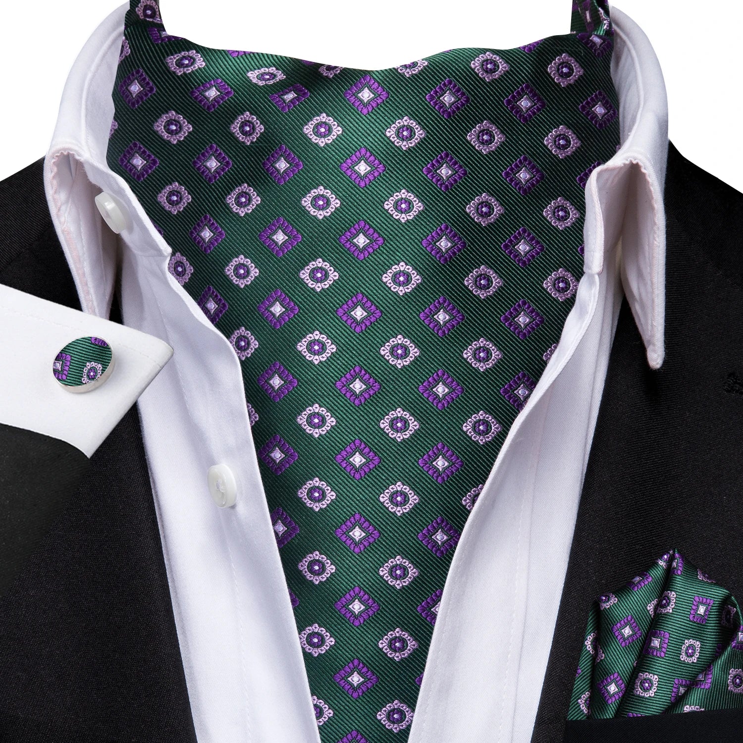 Mens Blue Floral Stripes Cravat Ascot Pocket Square Cufflinks Wedding Qme LDAS1183