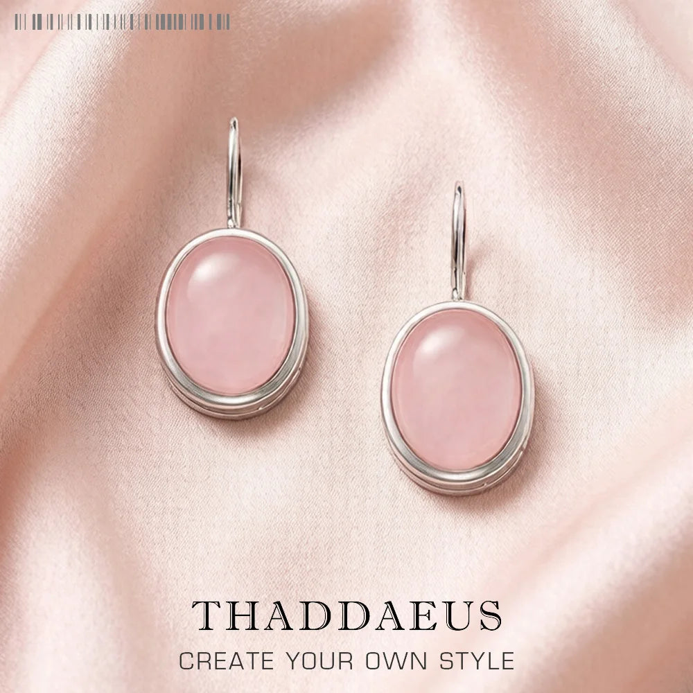 Oval Drop Earrings 925 Sterling Silver,Europe Style Gram Fine Jewerly For Women Gift Qme Pink