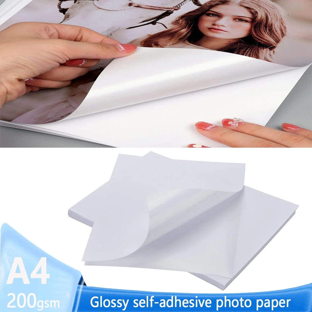 A4 Office Products Self-Adhesive Photo Paper,Glossy Photo Paper, 8.27x11.69inch, 200 GSM, Inkjet for Photos, Labels Qme