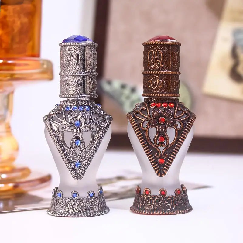 Arabian Antiqued Metal Essential Oil Bottles Refillable Perfume Qme