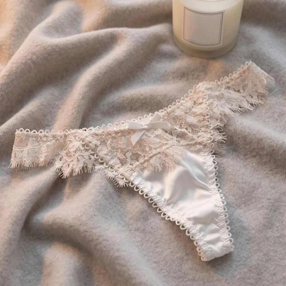 Sweet Romantic Lace Thongs Hollow Out Low-waist Underwear Women Qme