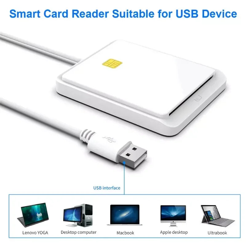 Portable USB 2.0 Smart Card Reader DNIE ATM CAC IC ID Bank Card SIM Card Cloner Connector Black White Color for Windows Linux Qme