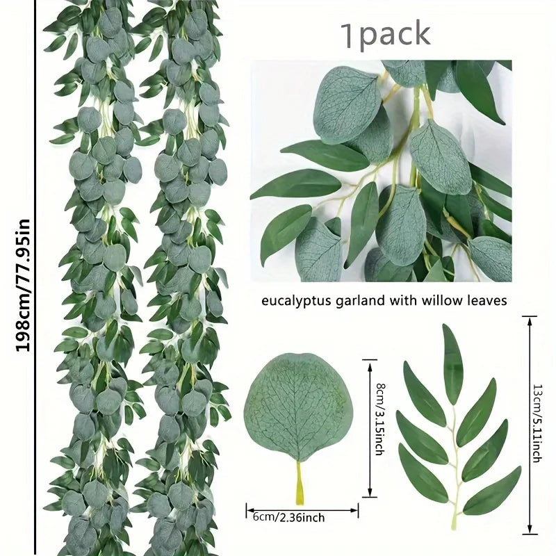 Artificial Eucalyptus Wreath Willow Leaves Green Vines Fake Plants Qme