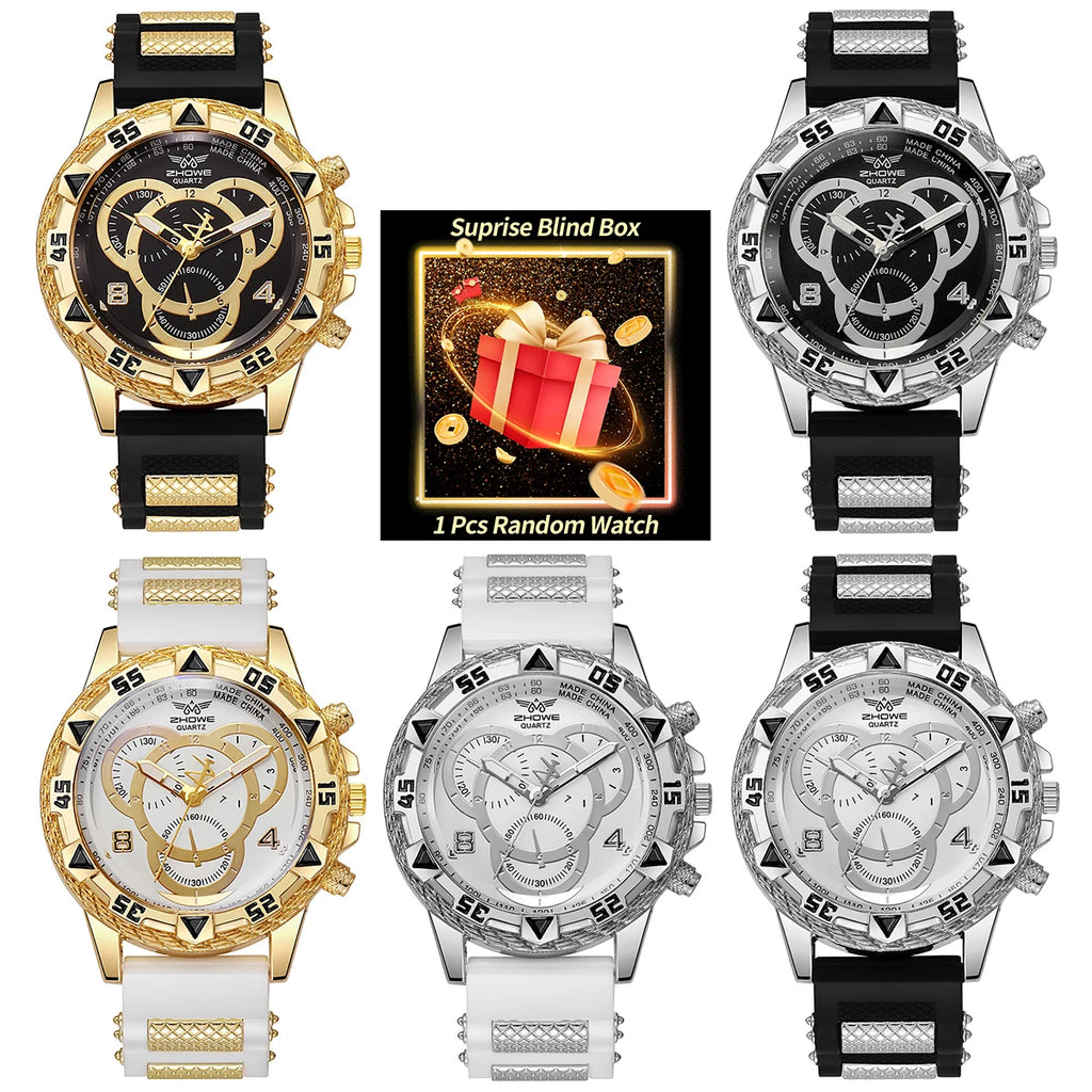 1PC Surprise Mystery Watch Blind Box-Men’s Watch Fashion Silicone Band Analog Quartz Wrist Watch Man Sports Watches Reloj Hombre Qme 1PC Color Random