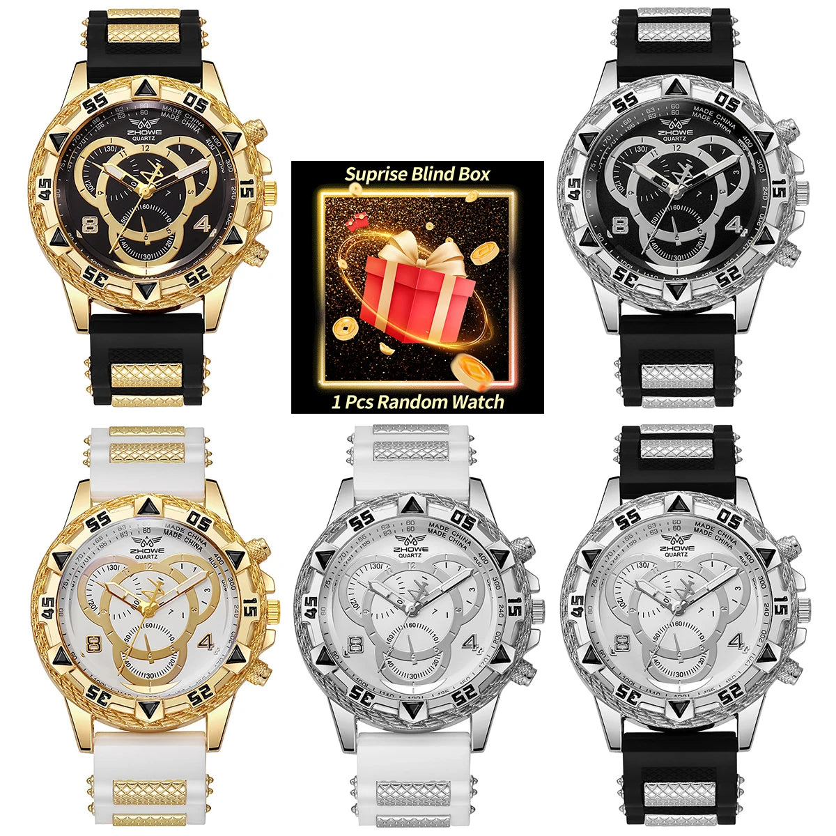 1PC Surprise Mystery Watch Blind Box-Men’s Watch Fashion Silicone Band Analog Quartz Wrist Watch Man Sports Watches Reloj Hombre Qme 1PC Color Random