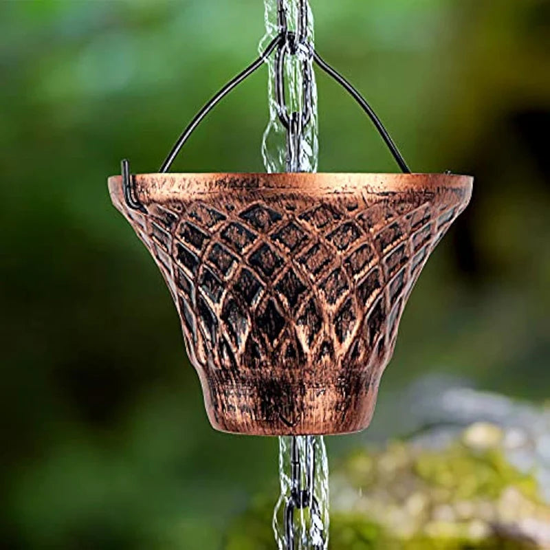 ^Rain Chains, Gutter Downspouts Diverter Outdoor Metal Copper Plaid Rainwater Extensions, 12 Cups Qme Default Title