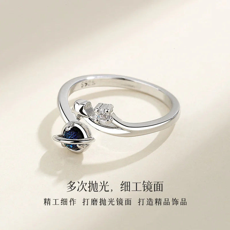 Luxury Exquisite Happy Planet Astronaut Spaceman Couple Rings Star Glass Stone Personality Open Pair Couple Birthday Gift Qme Woman China Mainland