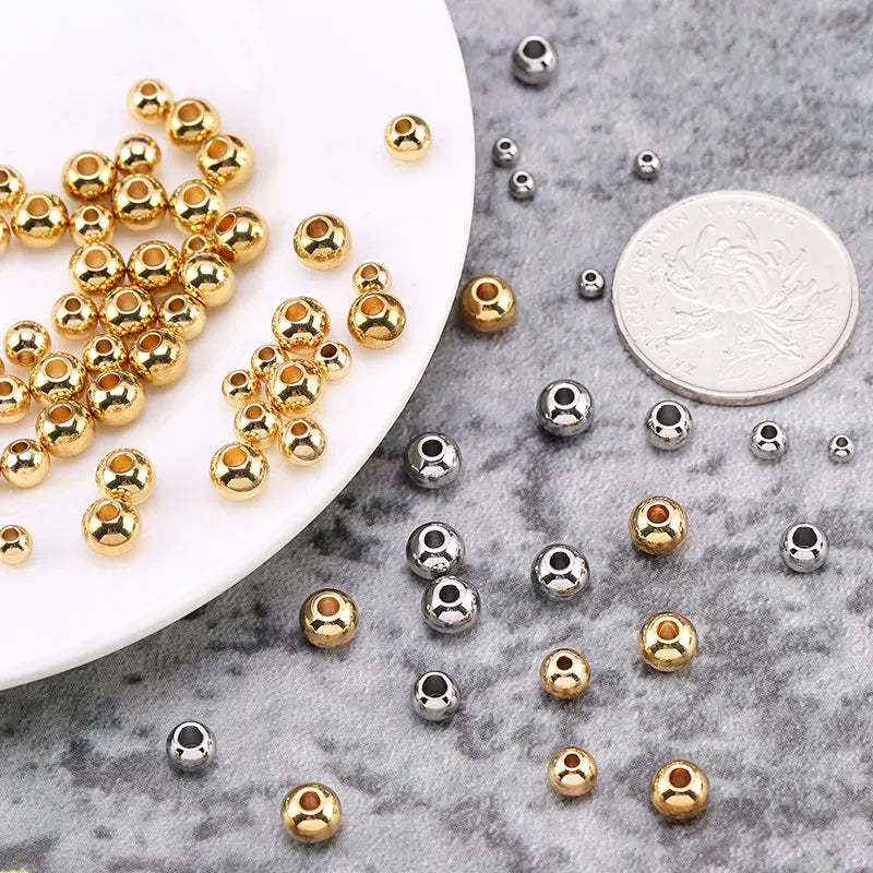 Original Gold Color Metal Spacer Beads 304 Stainless Steel Smooth Round Loose Beads Qme