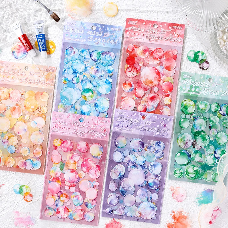4 pcs Kawaii Stationery Sticker Bubble Sticker for Scrapbooking Supplies Junk Journal Materials DIY Collage Decorative Stickers Qme
