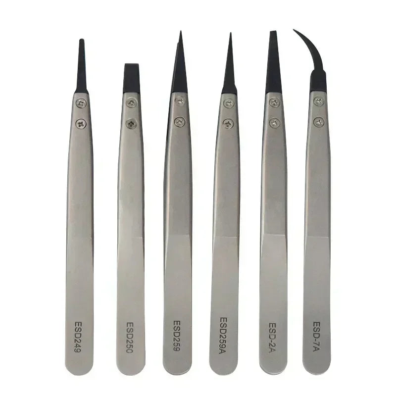 1-6PC Watch Hands Installation Work Tweezers Straight Elbow Handle Stainless Antistatic Plastic Tweezers ESD-259 ESD-259A ESD-7A Qme