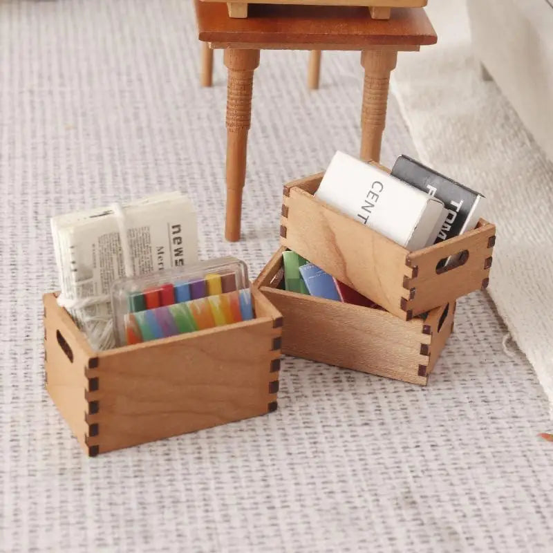 1 12 Dollhouse Mini Wooden Storage Basket Simulation Furniture Model Qme
