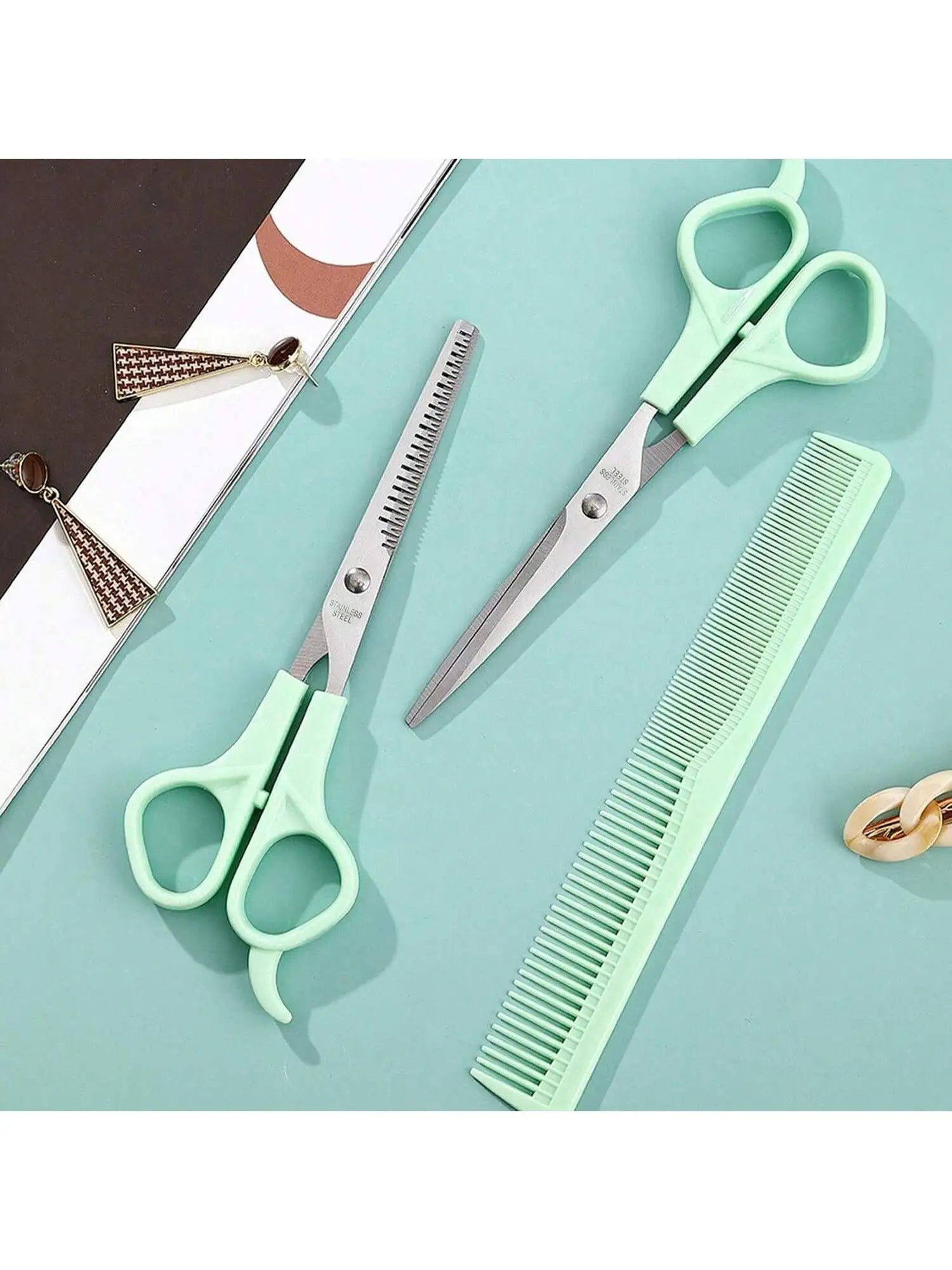 Professional Hair Clippers Thinning Teeth Flat Scissors Household Qme green