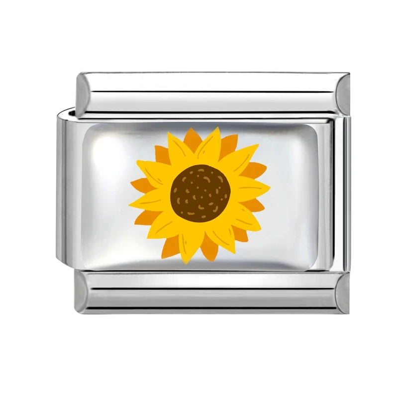 Design Colorful Earth Sun Sunflowers Stainless Steel Link Fit Italian