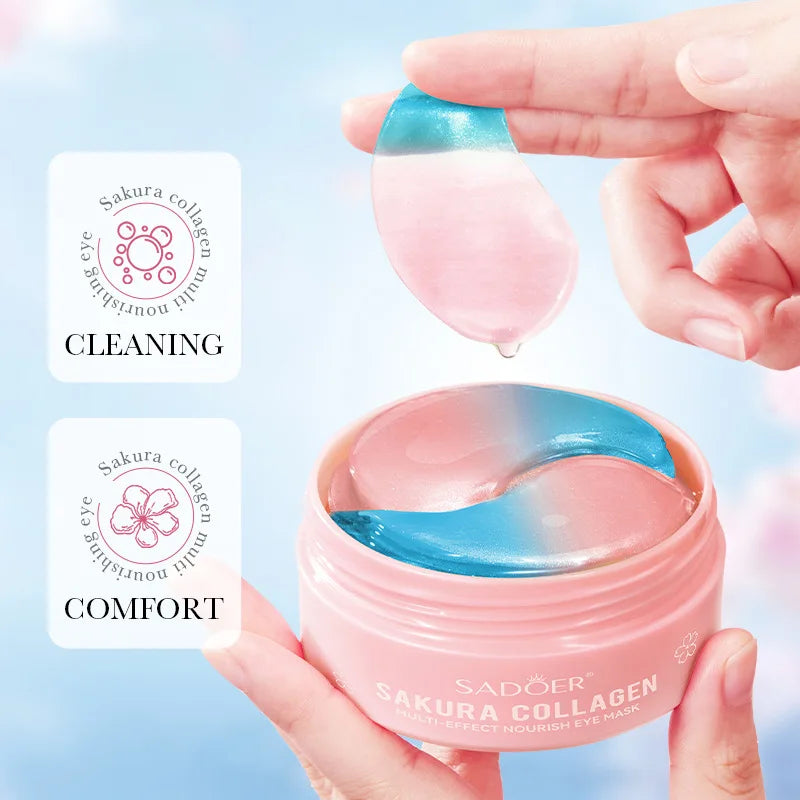 60pcs SADOER Sakura Collagen Eye Mask Anti Dark Circles Eyes Bags Removal Moisturizing Firming Eye Patches Skin Care for Eyes Qme