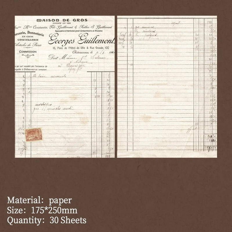 30 Sheets Vintage bill style Large size Material paper Planner Decorative Diy Scrapbooking junk journal Background paper Qme C