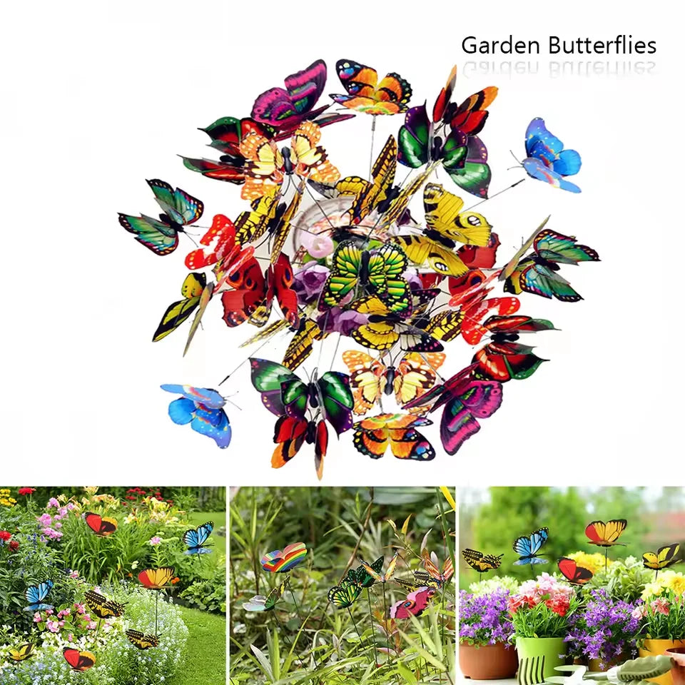 50pcs Butterfly Stakes Colorful Simulation Butterfly Outdoor Garden Yard Plant Flower Pot Spring Garden Decoration 25*4cm Qme Default Title