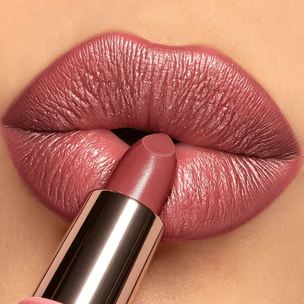 JUJU DREAM Rose Gold Tube Glossy Lipstick Hydrating Silky Dusty Pink Qme