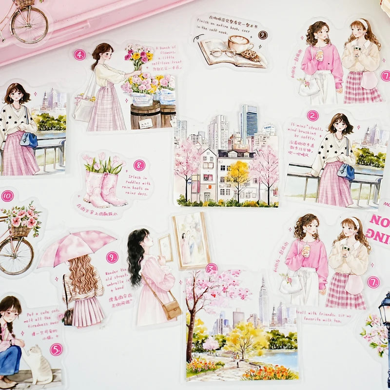 15pcs Artistic Girl Creative Character PET Sticker Bag for Collage Junk Journal DIY Scrapbook Aesthetic Stationery Supplies Qme