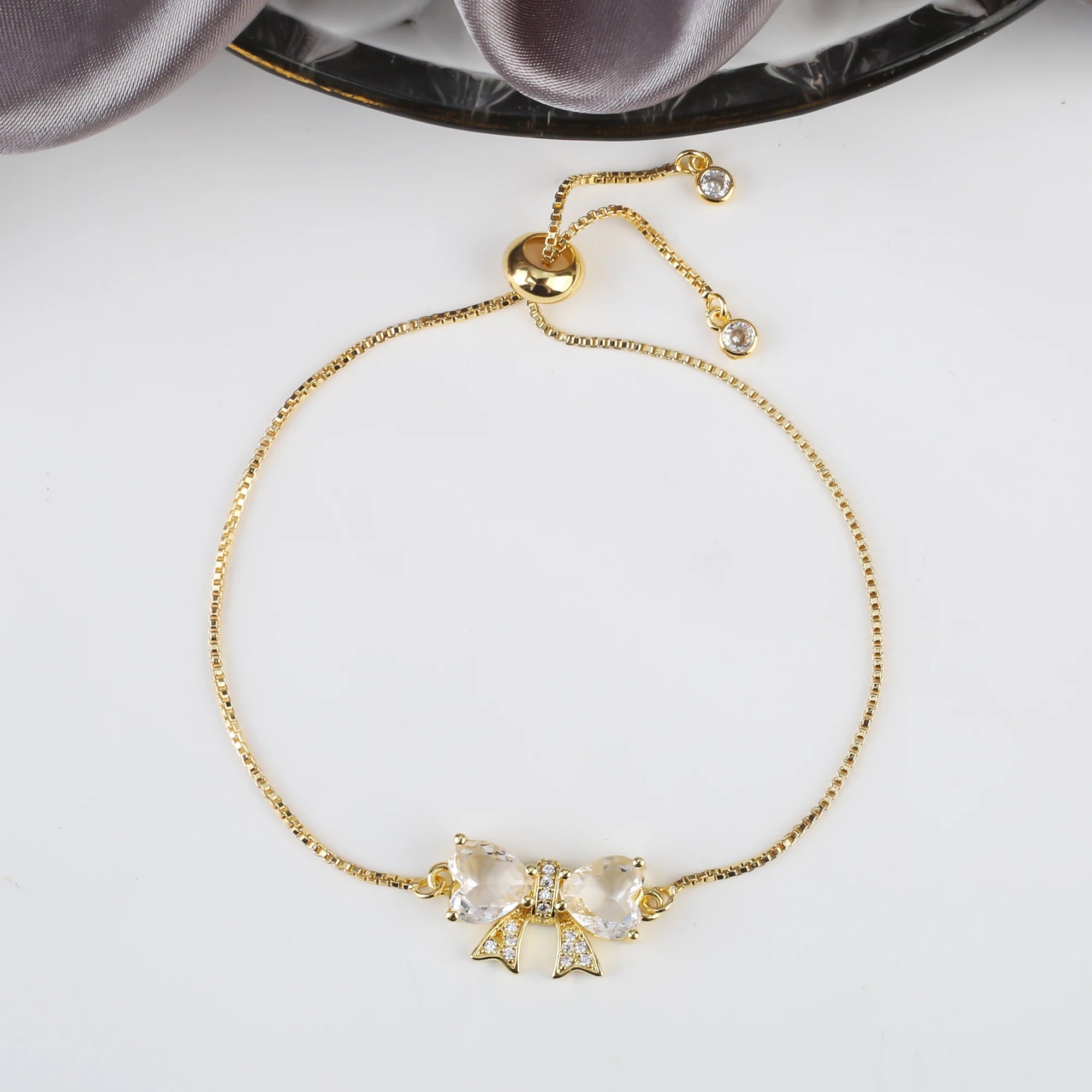 8 Colors Hot Sale Heart Shape Crystal Bow Zirconia Adjustable Bracelet Hip Hop Woman Girl Party Gift Fashion Friendship Jewelry Qme White