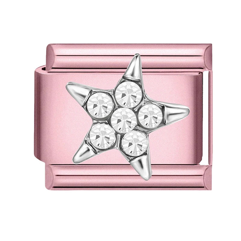 2025 Women Zircon Moon Pearl Stars Heart Butterfly Bow Pendant Italian Charm Links Fit 9mm Stainless Steel Bracelet DIY Making Qme Style 15