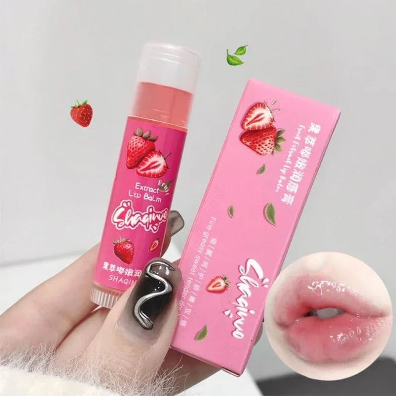 Set of 3Pcs Fruit Extract Lip Balm Jelly Moisturizing Hydrating Lipsticks Watery Gloss Fade LipLines Lip Care Tinted Lip Pomade Qme