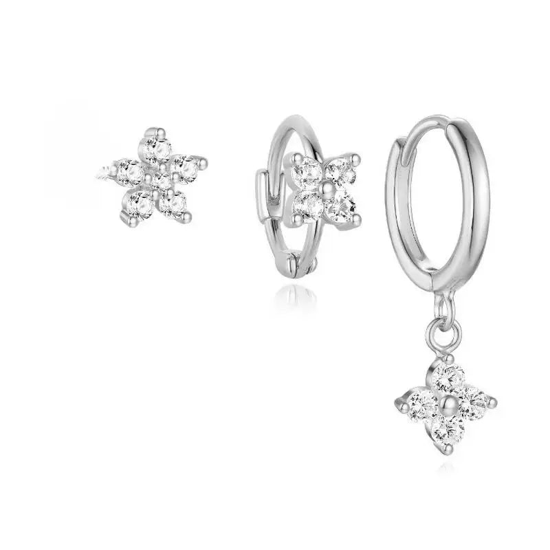 3PCS Fashion Cute Zircon Flower Ear Stud For Women Fashion 18K Gold Plated Star Ear Stud Earring Piercing Girl Set Jewelry Gift Qme A6
