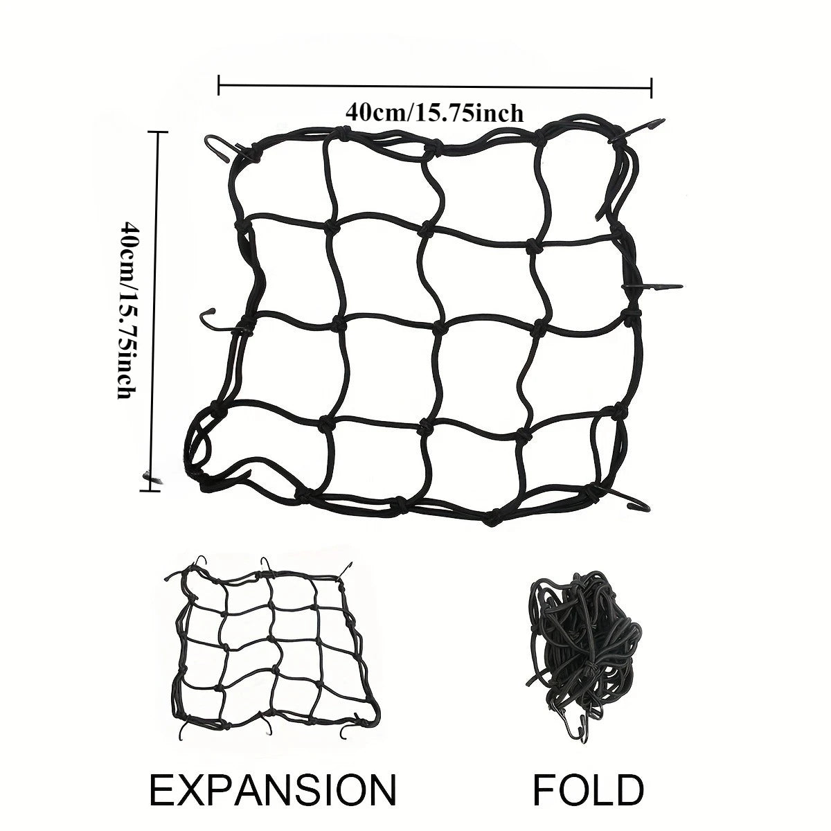 Heavy-Duty Off-road Cargo Net - Elastic Stretch for Secure Luggage Rack, Trunk Organizer, Safety Protective Net Pocket Qme Black