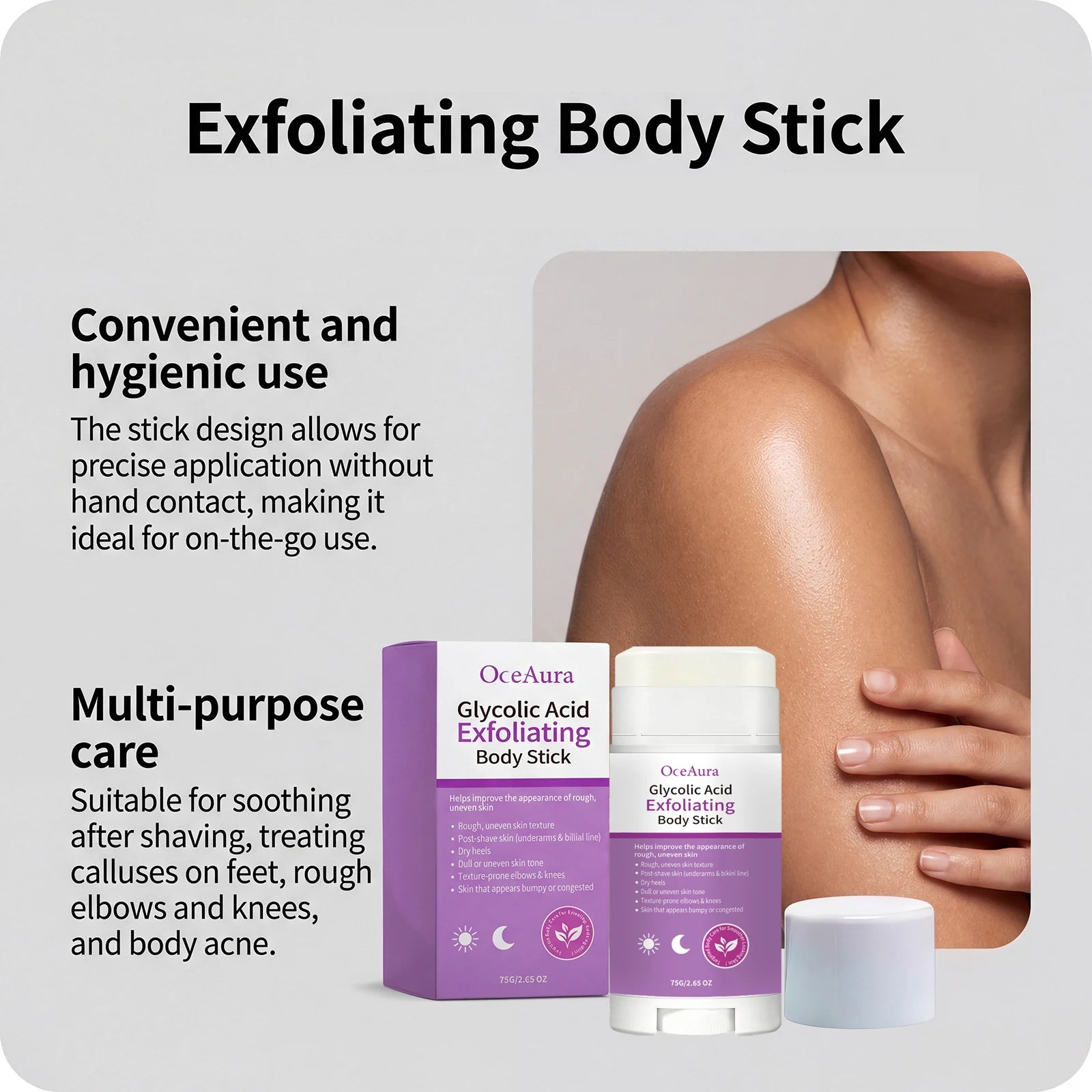 Exfoliating Body Stick Smoothing AHA BHA Shea Butter Moisturizing Skin Softening Body Exfoliator for Dry Skin Dead Skin Remover Qme
