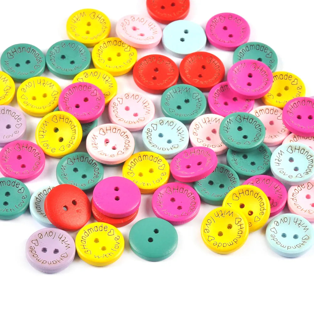 50Pcs 20mm Colorful Round Flatback Wooden Buttons Handmade Crafts For Scrapbooking Decor Home Ornaments Sewing Supplies M2740 Qme