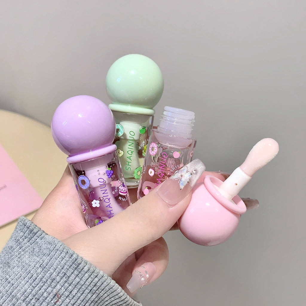 SHAQINUO Crystal Jelly Fruit Lip Oil Peach Grape Blueberry Hydrating Qme