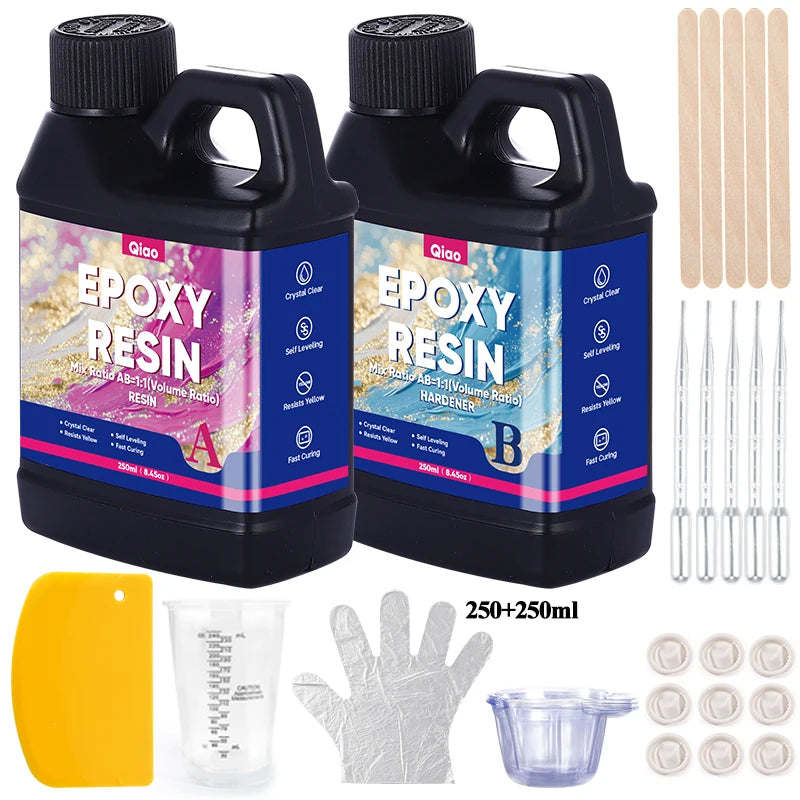 High Gloss 1:1 Epoxy Resin – Fast Curing & Heat Resistant Epoxy Reisn for Art, Jewelry, Furniture Tops & Handmade Crafts DIY Qme 250ml 250ml kit